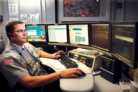 security officer monitoring computers