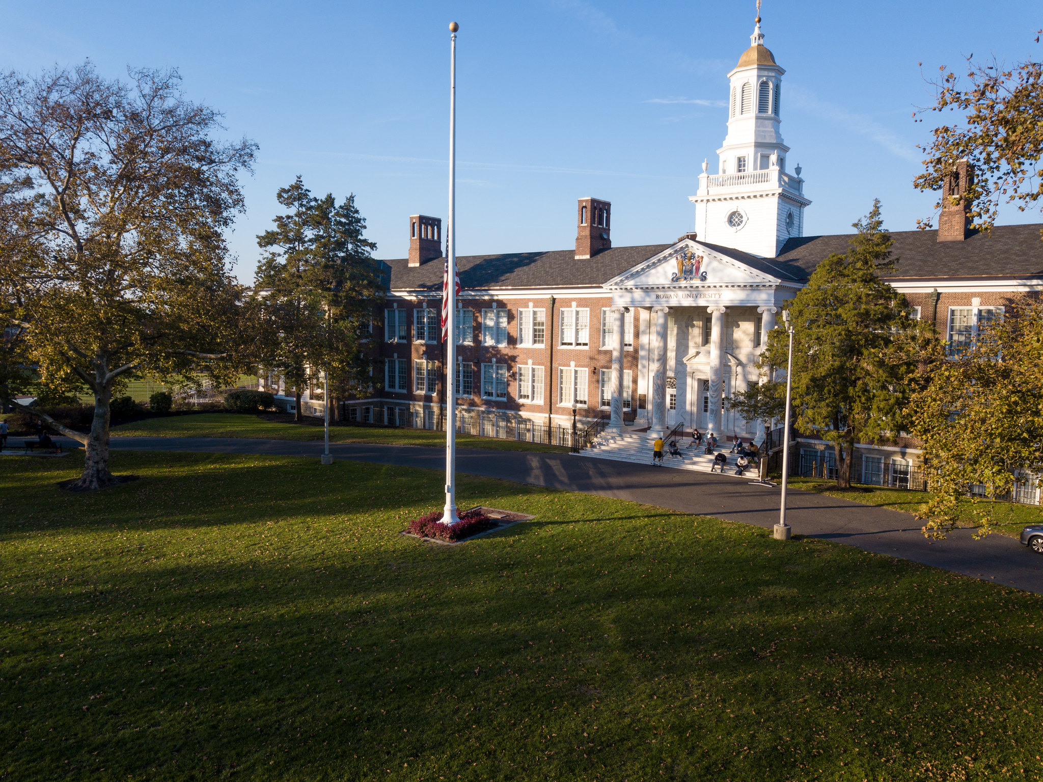 Aerial shot of Rowan campus building