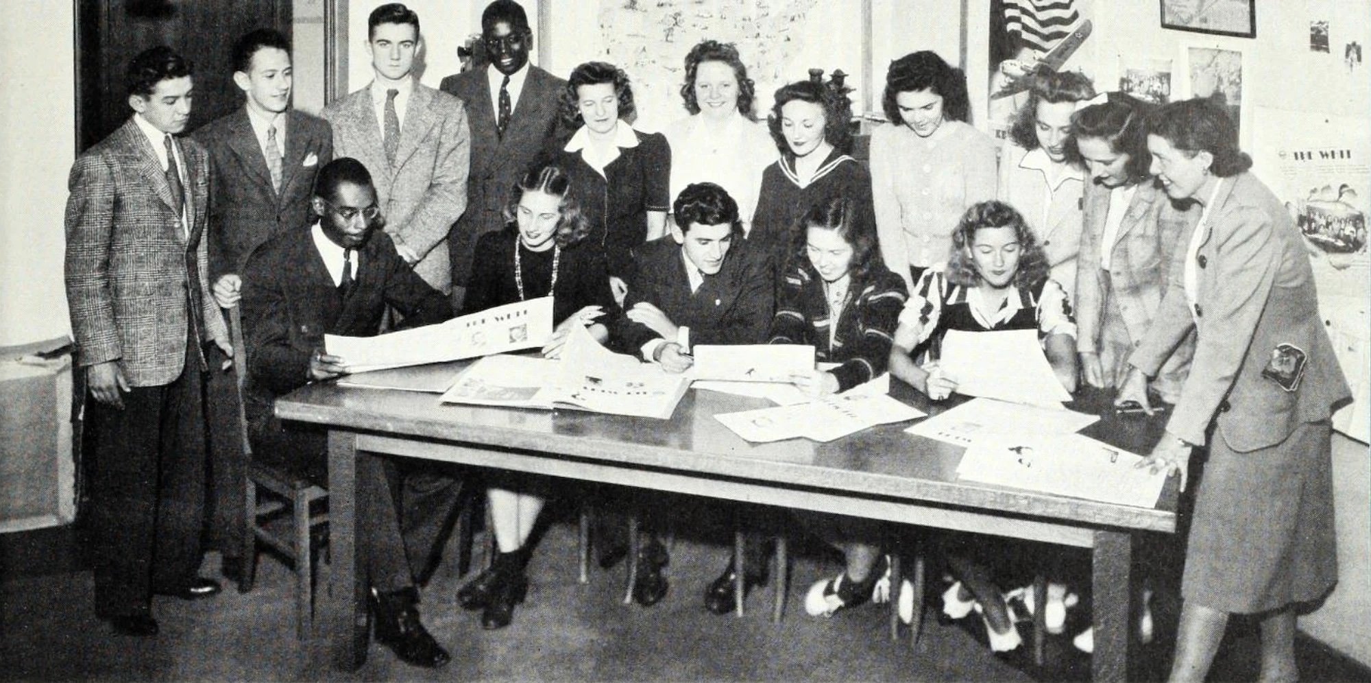 The Whit staff gathered for a photo published in 1943 yearbook.
