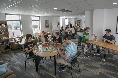 students in recreation room