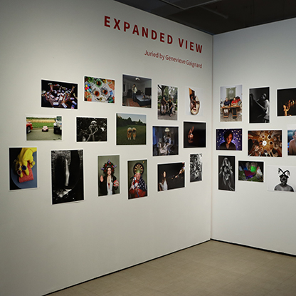 Student artwork hanging on walls. 