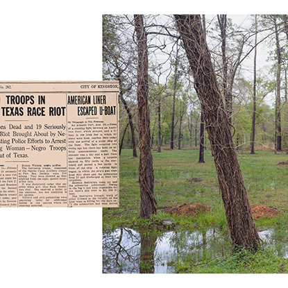Wendel White photograph of Camp Logan, TX with newspaper article about the race riot that took place there in 1917 