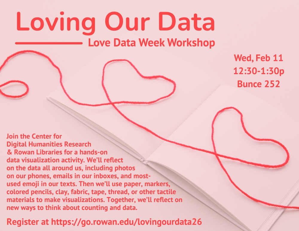 pink flyer with hearts made from yarn over an open book, details repeated from written content