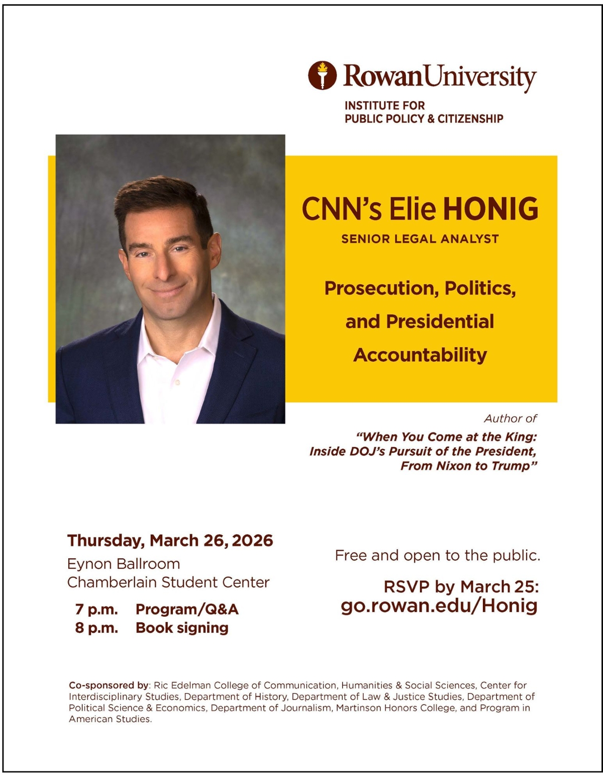 A flyer for RIPPAC's speaker event featuring Elie Honig, CNN senior legal analyst