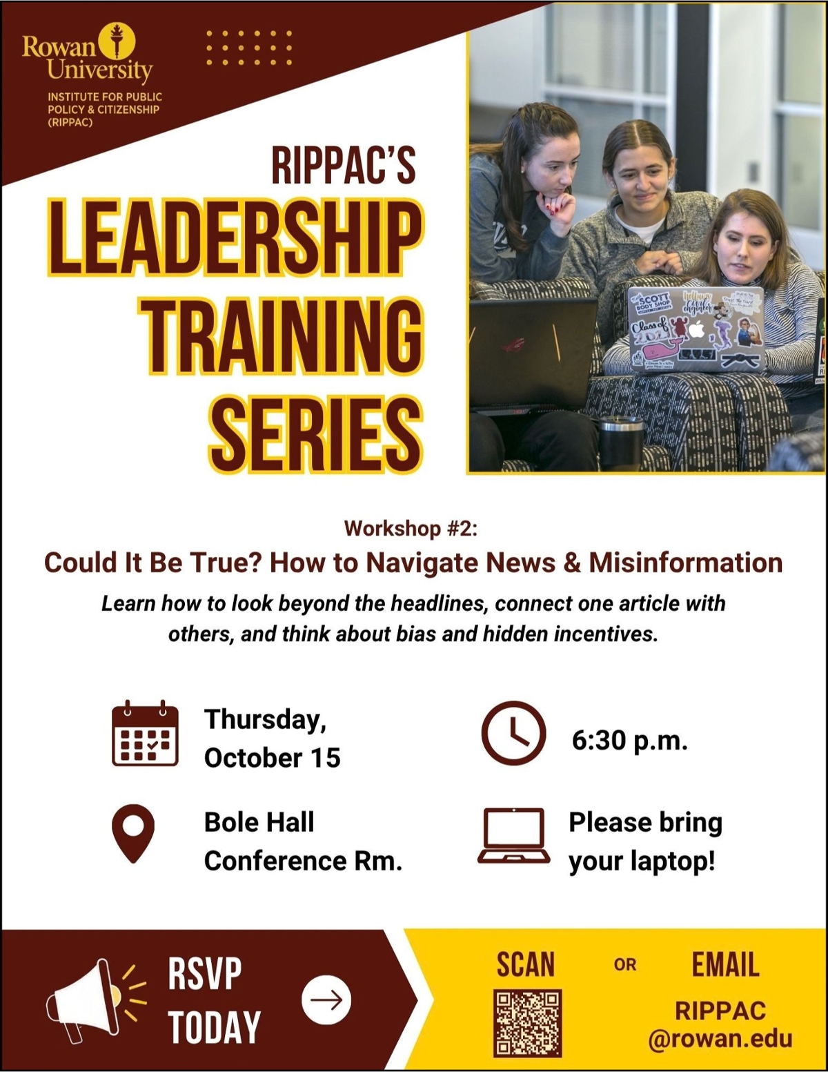 A flyer for RIPPAC's joint program with the Campbell Library on navigating news and misinformation