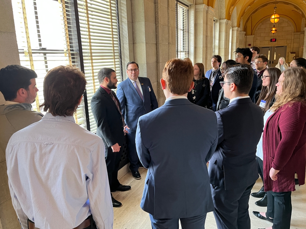 RIPPAC students listen to Sam Aloi '18 talk about his experiences working for the Assembly Majority Office