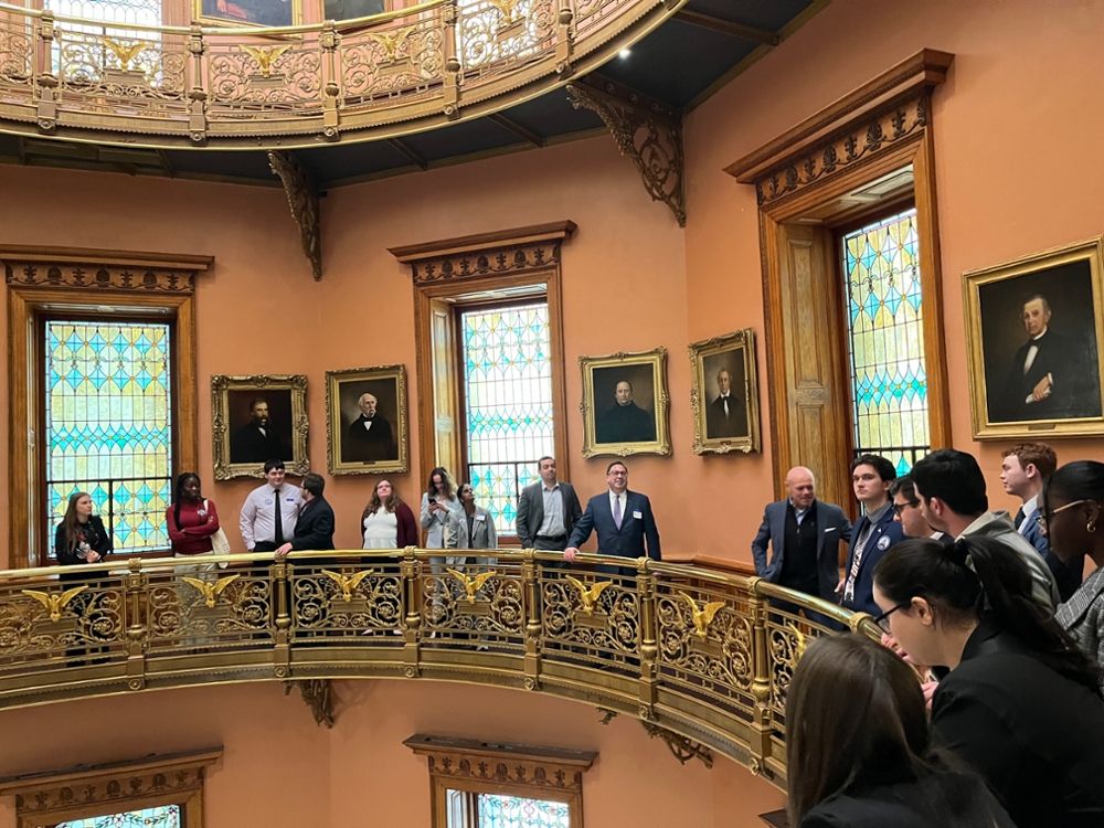 RIPPAC students on the second floor of the New Jersey State House beneath the gold dome