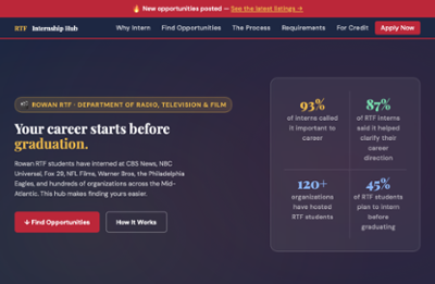 Image of RTF Interhsip Hub homepage