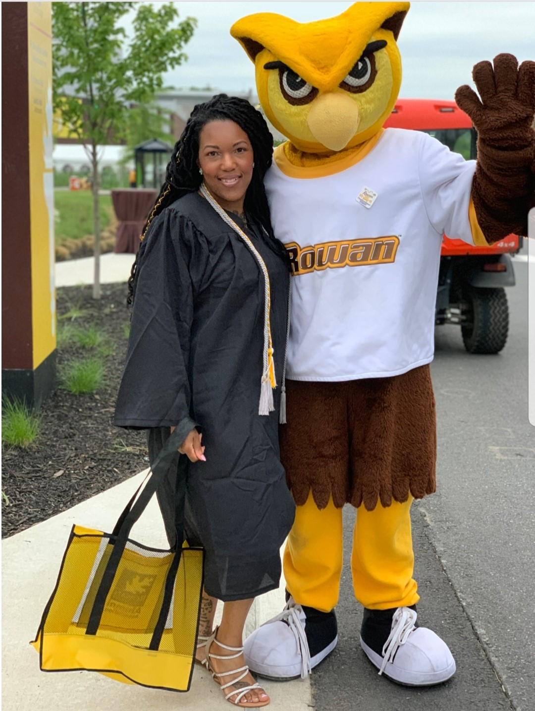 Stephanie Poe-Cerdan with Rowan Owl