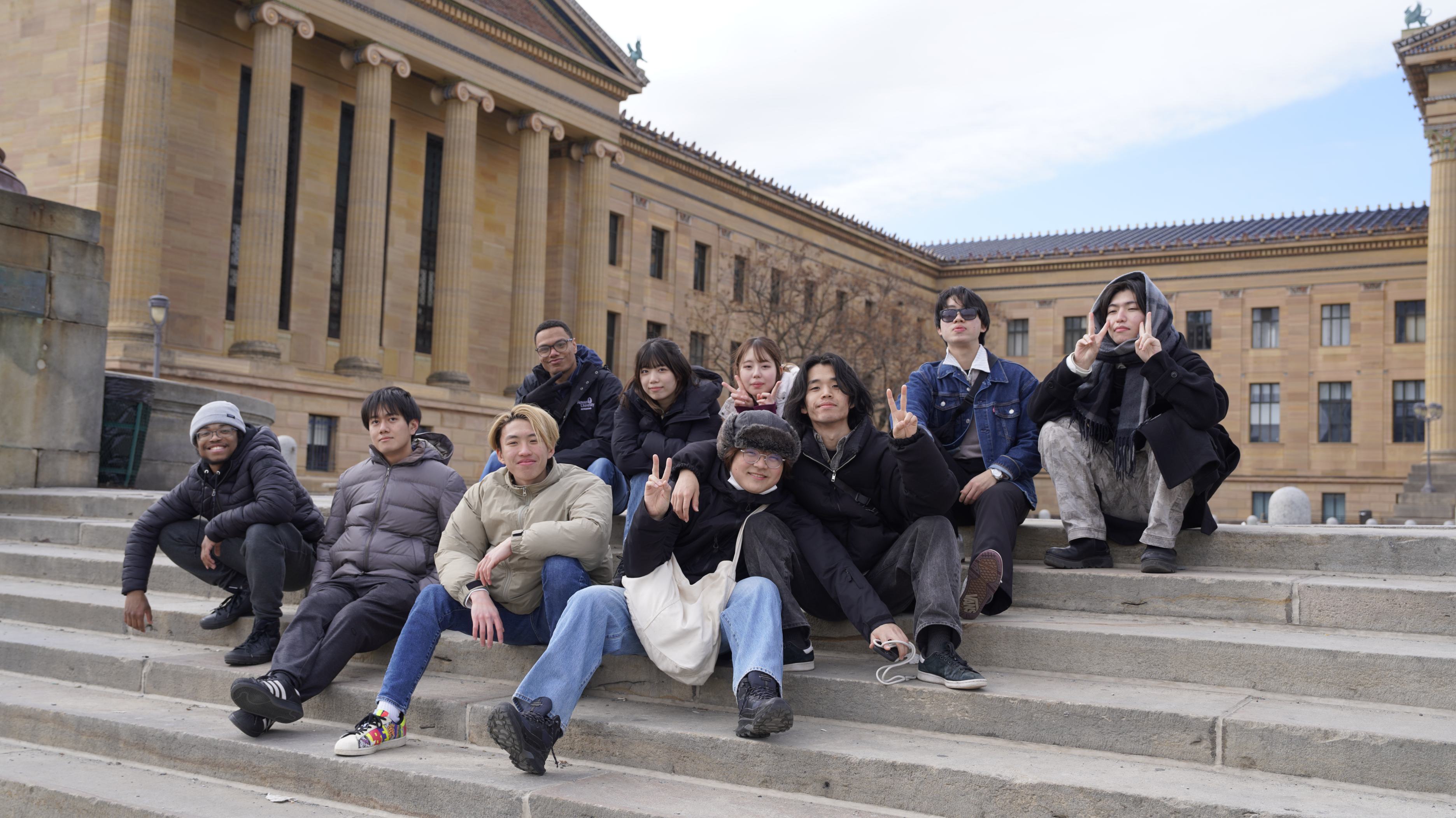 JCC members and exchange students at the Philadelphia Museum of Art.