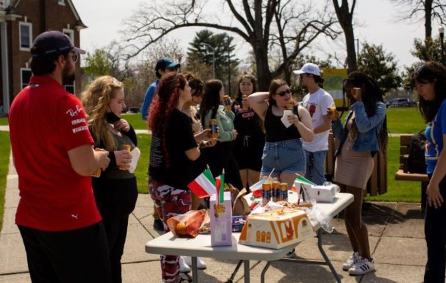 Students eating Italian breakfast food.