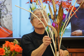 Mrs. Mariko Ono demonstrating her Ikebana creations. 