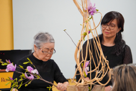 Mrs. Mariko Ono demonstrating her Ikebana creations. 