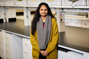  Likhitha Dandu stands in a lab